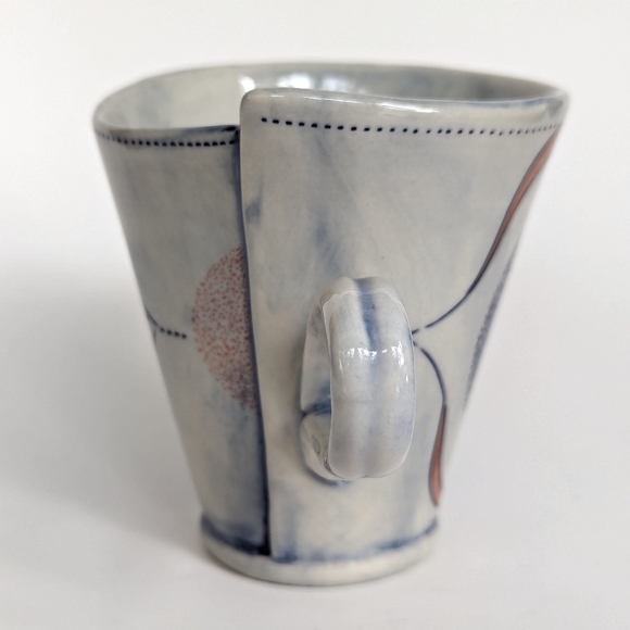 ANTHROPOLOGIE Linda Fahey "Pacifica" Mug Blue Orange Coastal Boho - Picture 5 of 8